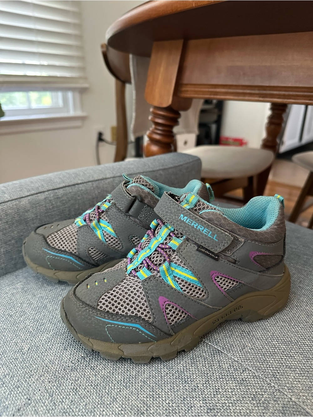 Merrell Kids Gray Shoes with Teal and Purple Accents